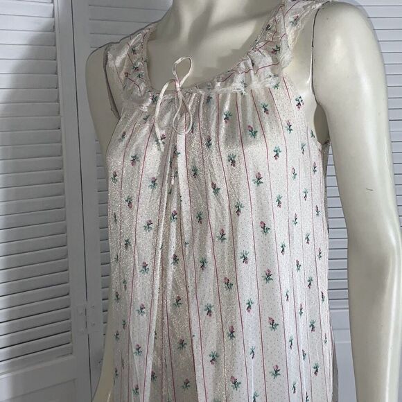 Vintage Sears Slip Dress Nylon Shiny Nightgown Lingerie Floral Stripe Size Small - Picture 12 of 15
